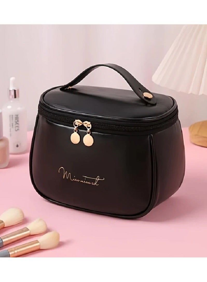 Generic Elegant and Soft Black Faux Leather Cosmetic Bag with Zipper Closure – Spacious Travel Makeup Organizer – Portable Storage for Daily and Travel Use – Professional and Personal – Durable, Scratch-Resistant with Smooth Finish."  Travel Makeup Bag  Makeup Organizer  Women's Cosmetic Bag  Faux Leather Makeup Case  Black Makeup Pouch  Portable Makeup Storage  Brush Holder Bag  Beauty Essentials Organizer  Women's Gift Idea  Zippered Makeup Bag  Makeup Accessories Case  Personal Beauty Bag  - Image 1