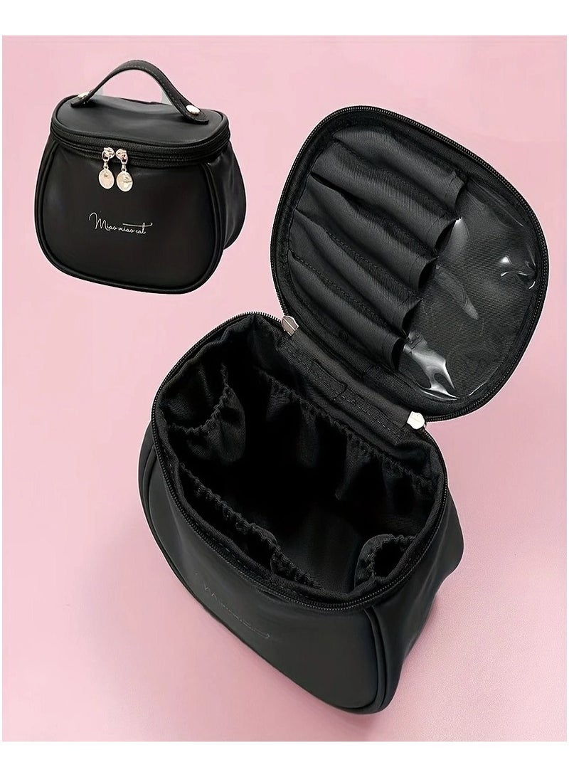 Generic Elegant and Soft Black Faux Leather Cosmetic Bag with Zipper Closure – Spacious Travel Makeup Organizer – Portable Storage for Daily and Travel Use – Professional and Personal – Durable, Scratch-Resistant with Smooth Finish."  Travel Makeup Bag  Makeup Organizer  Women's Cosmetic Bag  Faux Leather Makeup Case  Black Makeup Pouch  Portable Makeup Storage  Brush Holder Bag  Beauty Essentials Organizer  Women's Gift Idea  Zippered Makeup Bag  Makeup Accessories Case  Personal Beauty Bag  - Image 3