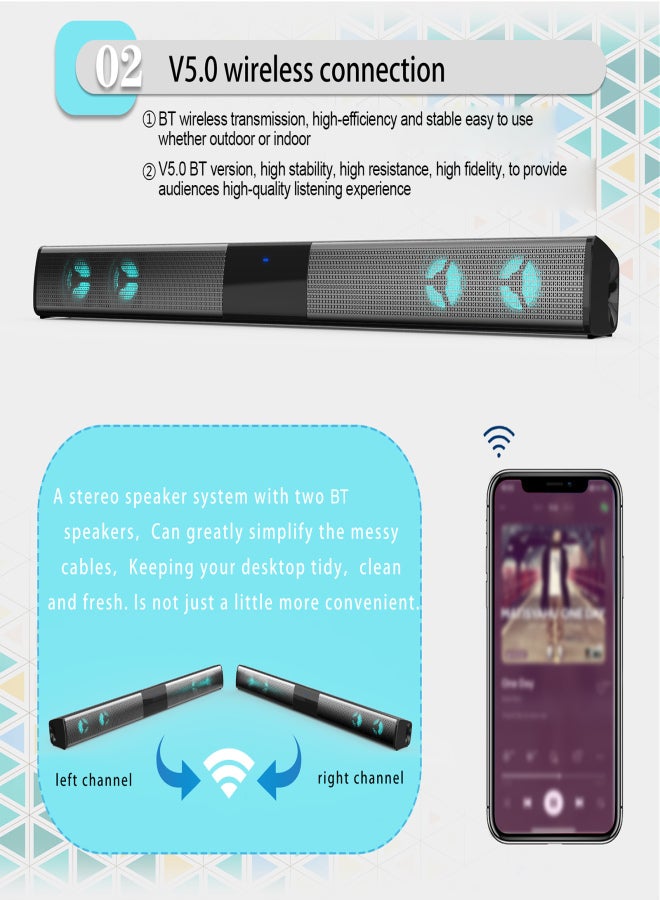 BS-28E Soundbar RGB Ambient Light Audio BT Speaker Home Theater Echo Wall Speaker Colorful RGB Ambient Light Three Lighting Modes Customization Quad Speaker + Duct Design - Image 4