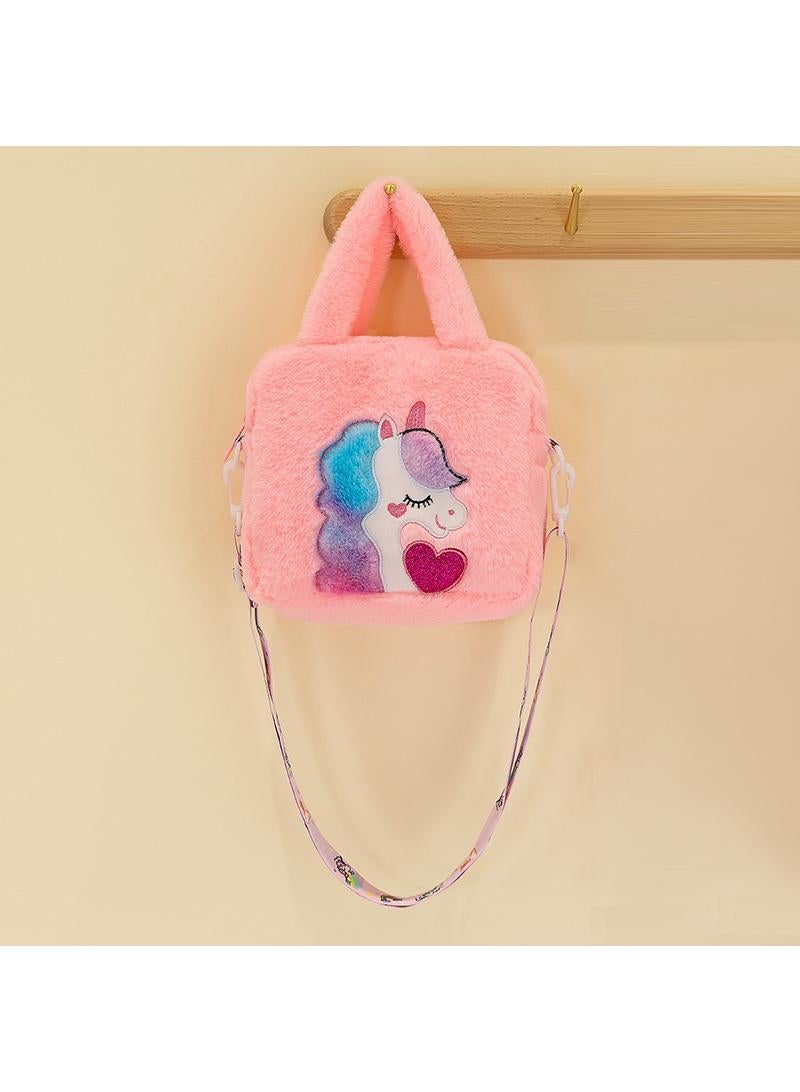 Y&D Cute Plush Makeup Bag handbag  Open Flat Travel Toiletry Accessories Organizer Cosmetic Pouch with Handle for Cosmetics Brushes Toiletry Jewelry