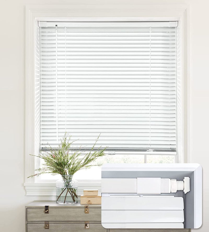 LazBlinds LazBlinds No ToolsNo Drill 1 Aluminum Mini Blinds Cordless Blinds for Indoor Windows Light Filtering Horizontal Blinds and Shades for Window Size 25 W x 64 H White