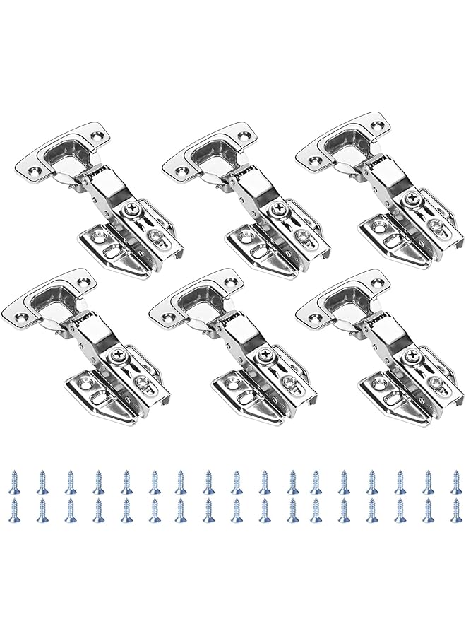 PROMASS promass Kitchen Soft Close Cabinet Hinges, 6 Pcs Silent Hydraulic Slow Door Hinge Kitchen Units Door Hinges Hardware Accessories for Cabinets, Wardrobes and Bookcases, Silver - Image 1