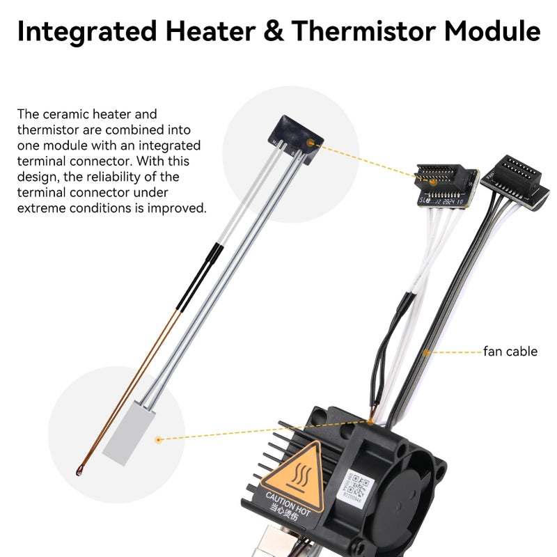 ENOMAKER Bamboo Lab P1P, P1S Hotend Complete Kit for P1 Series 3D Printer, Full Assembly Hardened Steel Hot End with Fan, Thermistor, Ceramic Heater, 0.4mm Nozzle, and Extruder Heating Block Replacement - Image 4