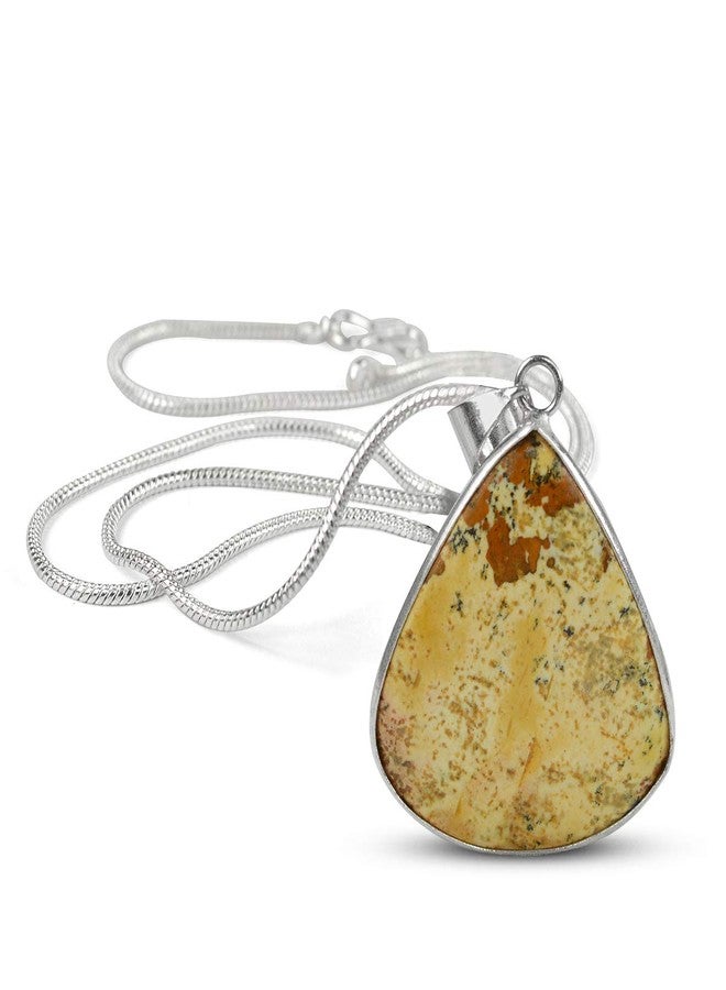 Crystu AAA Picture Jasper Pendant Drop Shape Crystal Stone Locket - Pendant with Metal Chain for Reiki Healing and Crystal Healing Gemstone for Unisex (Color : Multi) - Image 2