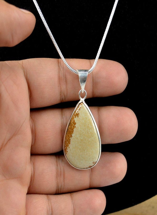 Crystu AAA Picture Jasper Pendant Drop Shape Crystal Stone Locket - Pendant with Metal Chain for Reiki Healing and Crystal Healing Gemstone for Unisex (Color : Multi) - Image 3