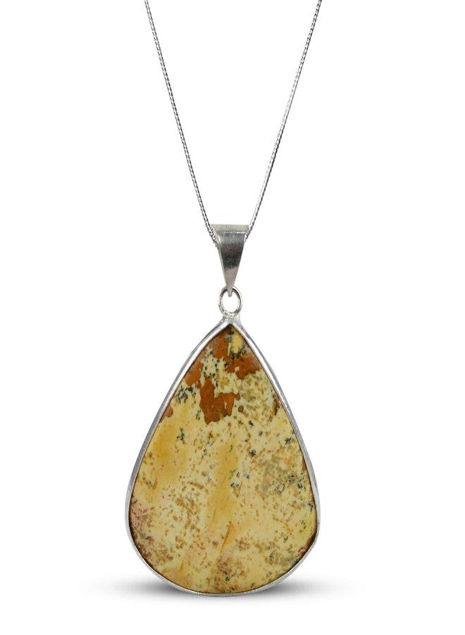 Crystu AAA Picture Jasper Pendant Drop Shape Crystal Stone Locket - Pendant with Metal Chain for Reiki Healing and Crystal Healing Gemstone for Unisex (Color : Multi) - Image 1
