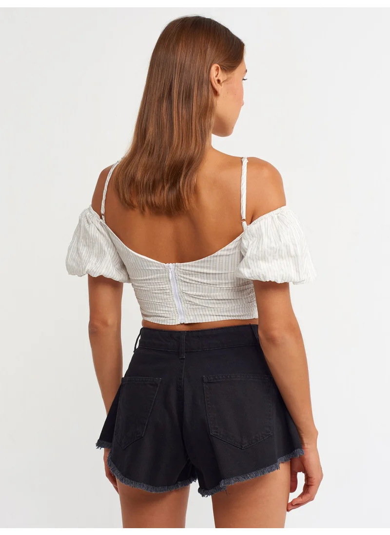 Dilvin 50163 Balloon Sleeve Crop-Ecru