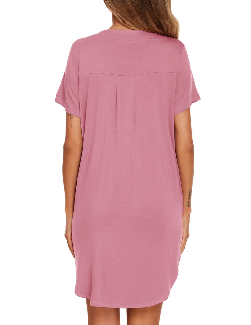 Ekouaer Ladies Maternity Nightgowns Button Down Gown Loose and Comfortable Pj Night Dress Dark Pink - Image 5