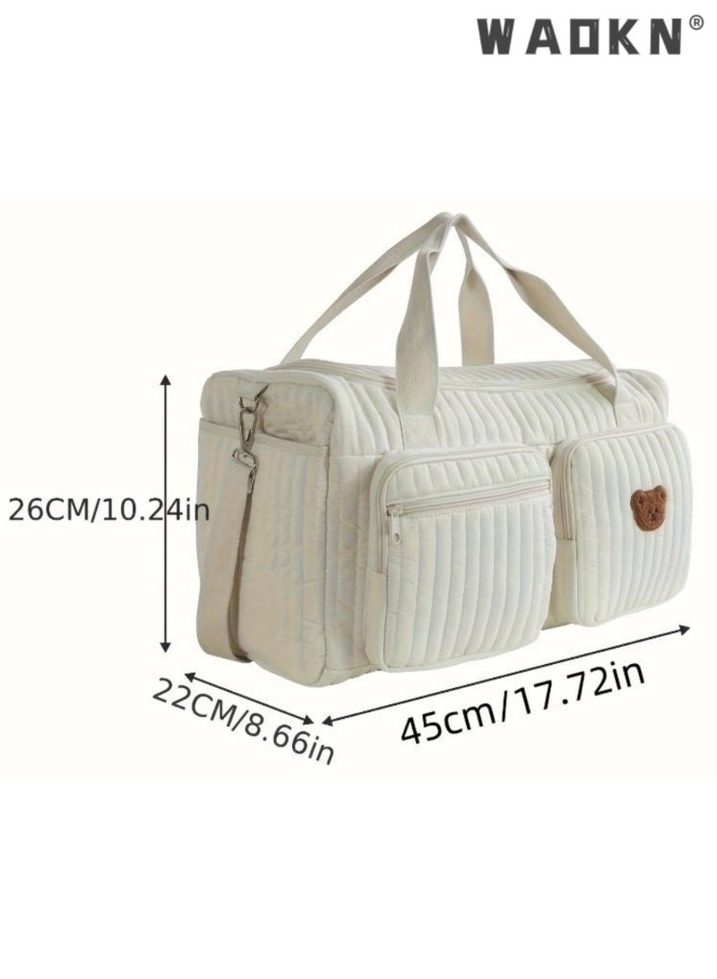 دبليو أيه أو كي أن كبير طفل تغيير مستشفى الأمومة حقيبة، القطن مطرزة أمي حفاضات حقيبة، كبيرة القدرة متعددة جيوب ناعمة الحفاضات حقيبة، خفيفة الوزن السفر حقيبة دفل مع حزام الكتف القابل للتعديل، لطيف كرتون دب تصميم 48 * 22 * 26 سم - Image 5