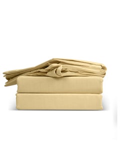 SolidColored 6 Pieces Double Size Bedsheet Set 128 Thread Count Premium QualityCotton BlendedSoft and Comfortable Camel Color 2 Double Bed Flat Sheet 229 x 254 cm and 4 Pillow case 51 x 76 cm
