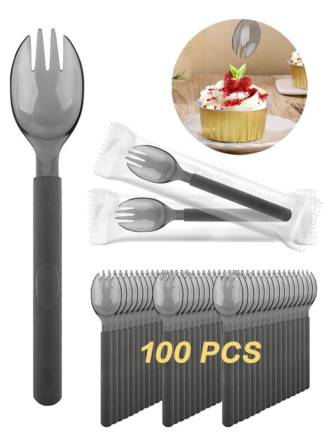 Sweet Life Disposable Sporks, 100pcs 6.8"x1.3" Plastic Sporks, Heavy Duty Heavyweight Plastic Cutlery Individually Wrapped Fork Spoon for Party Bulk Wedding Birthday Picnic Family Gathering  - Image 1