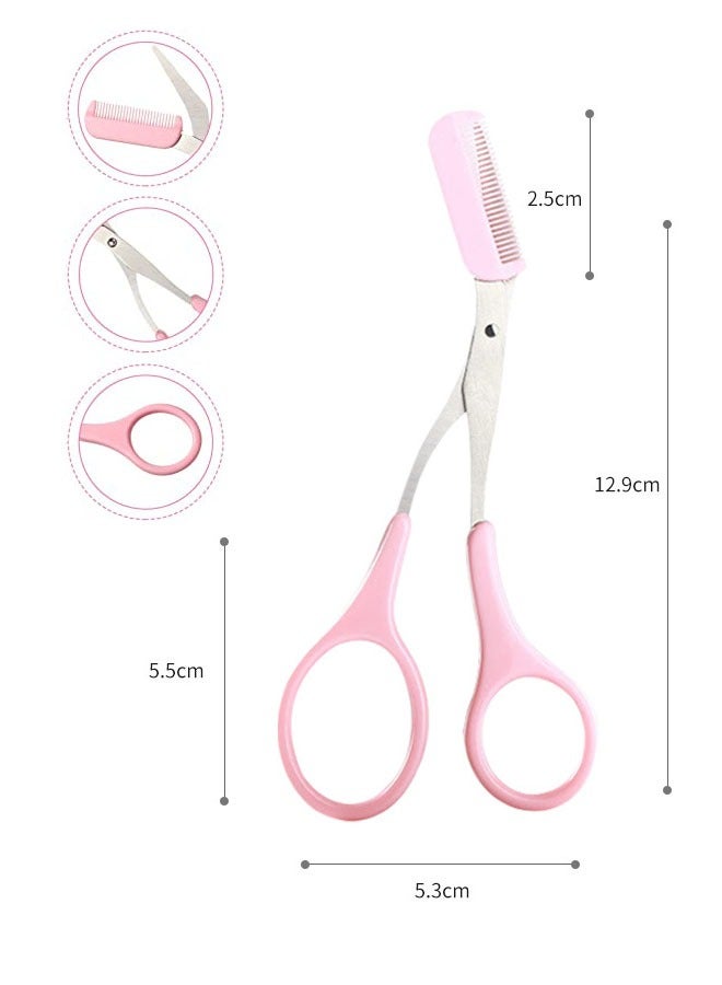 Professional Eyebrow Trimmer Comb Eyelash Hair Scissors Cutter Pink - Image 5