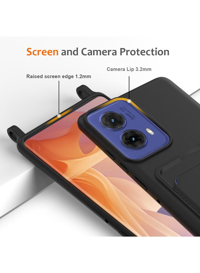 S-TOP Case For Motorola Moto G85 / S50 Neo Integrated Card Bag Solid Color Liquid Silicone Phone Case with Lanyard - Image 5