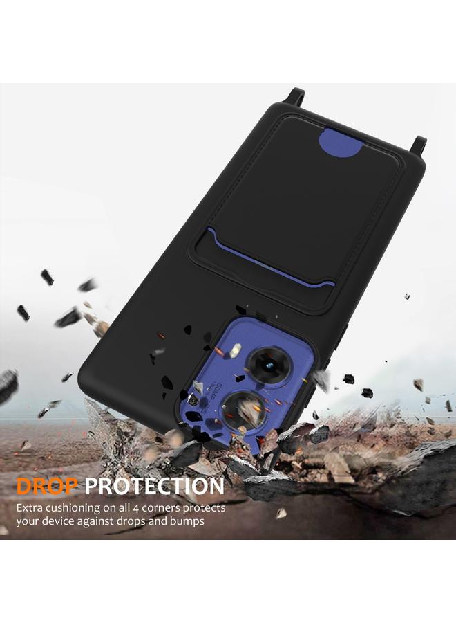 S-TOP Case For Motorola Moto G85 / S50 Neo Integrated Card Bag Solid Color Liquid Silicone Phone Case with Lanyard - Image 2