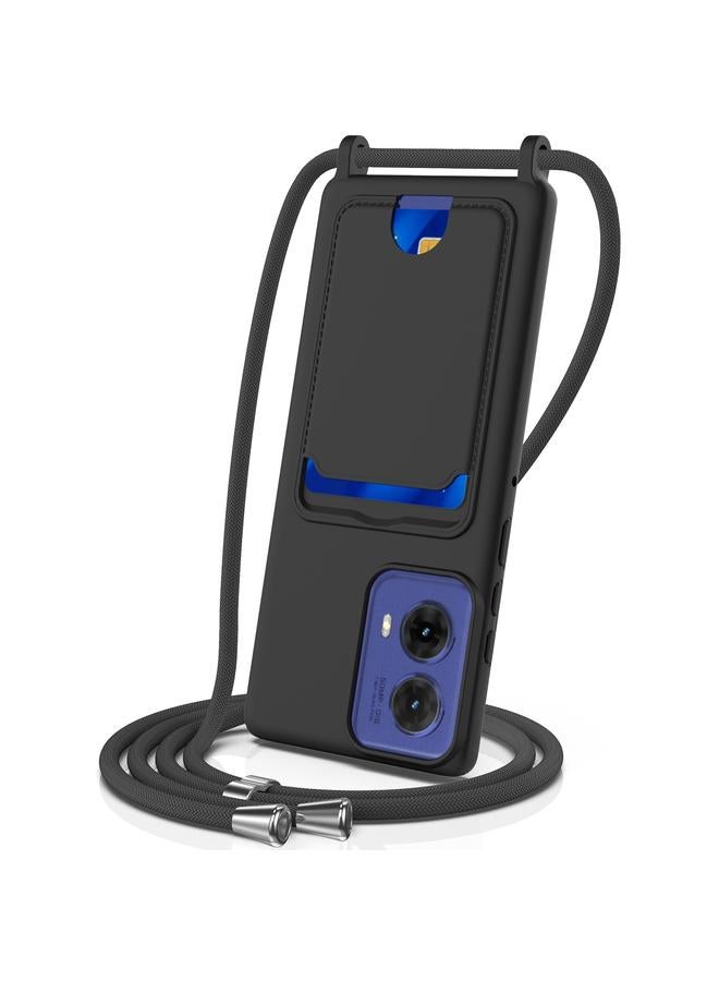 S-TOP Case For Motorola Moto G85 / S50 Neo Integrated Card Bag Solid Color Liquid Silicone Phone Case with Lanyard - Image 1