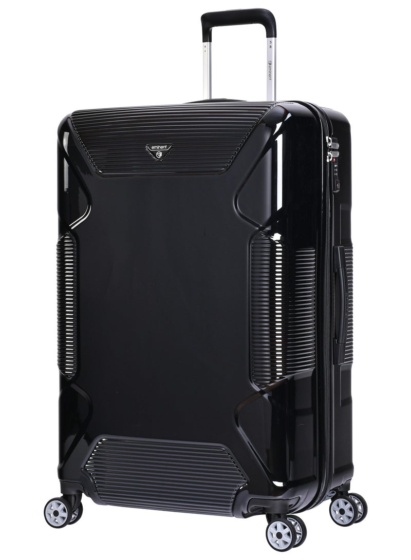 eminent hard case travel bag large luggage trolley polycarbonate lightweight suitcase 4 quiet double spinner wheels with tsa lock kj84 black - Image 1