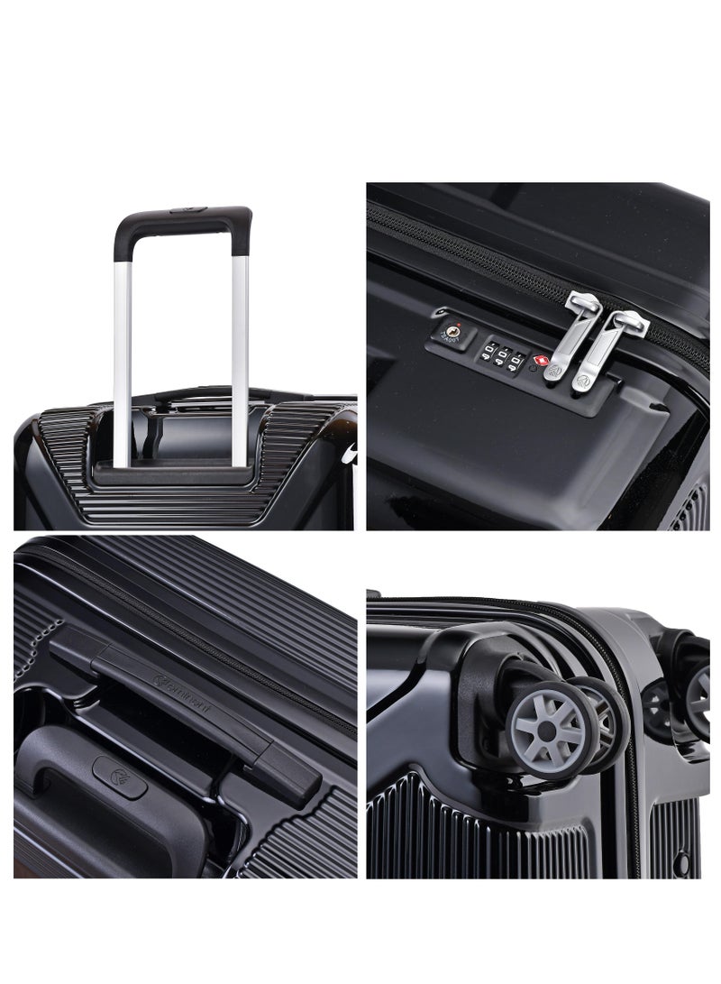 eminent hard case travel bag large luggage trolley polycarbonate lightweight suitcase 4 quiet double spinner wheels with tsa lock kj84 black - Image 4