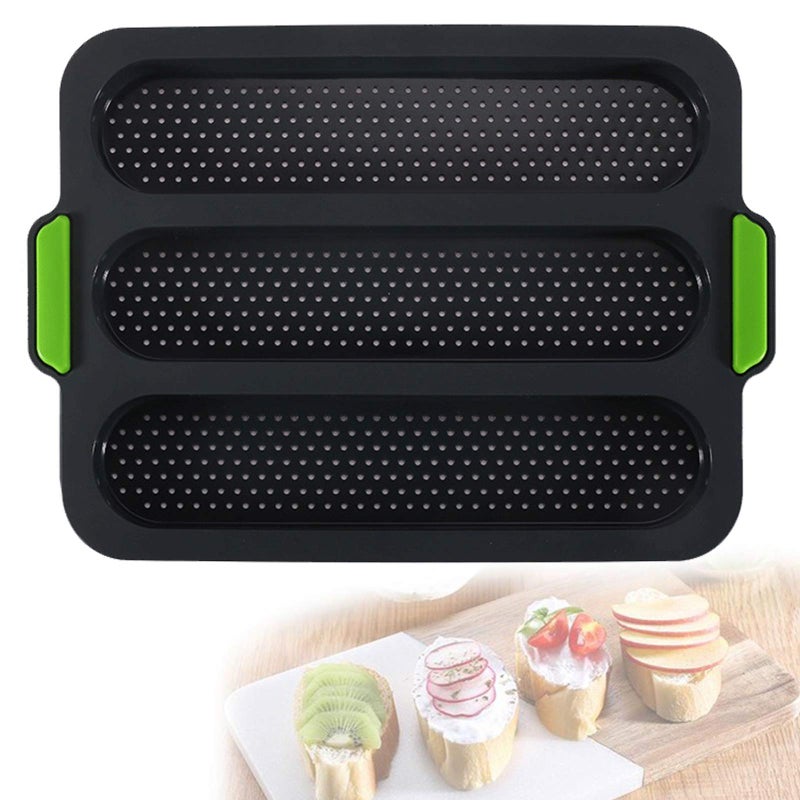W WBLD Silicone Baguette PanNonstick 3 Wave Loaves French Toast Bread Baking Tray Bake Mold Perforated Silicone Molds Loaf Pan DIY Making Breadstick Cake Kitchen Baking Mould