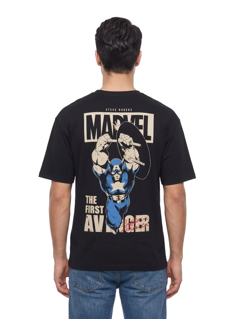مارفل Marvel Captain America First Avenger Men’s Graphic T-Shirt | Steve Rogers Back Print Casual Crew Neck Cotton Tee