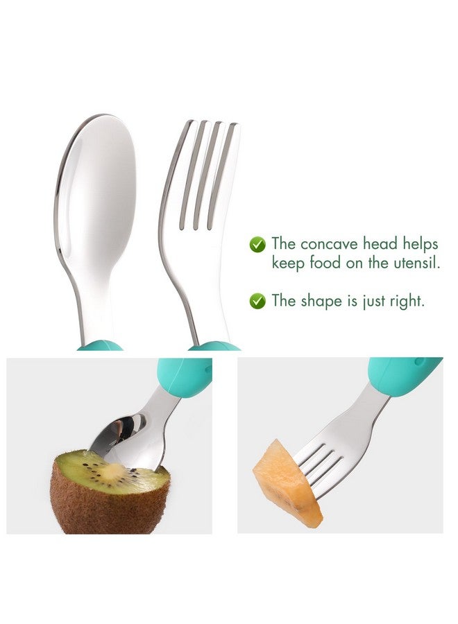 YIVEKO Baby Fork and Spoon Set with Carry Case Baby Training Utensils Self Feeding Toddler Silverware Silicone and Stainless Steel Kids and Toddler Utensil Set-Dinosaur - Image 4