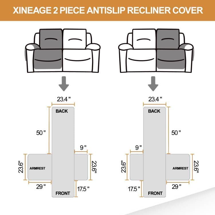 XINEAGE غطاء كرسي استرخاء مقاوم للماء، أغطية أريكة مزدوجة بمقعدين مع جيوب، غطاء واقي مبطن سميك للكلاب والحيوانات الأليفة مع ظهر مانع للانزلاق وحزام (أريكة مزدوجة، كاكي) - Image 5