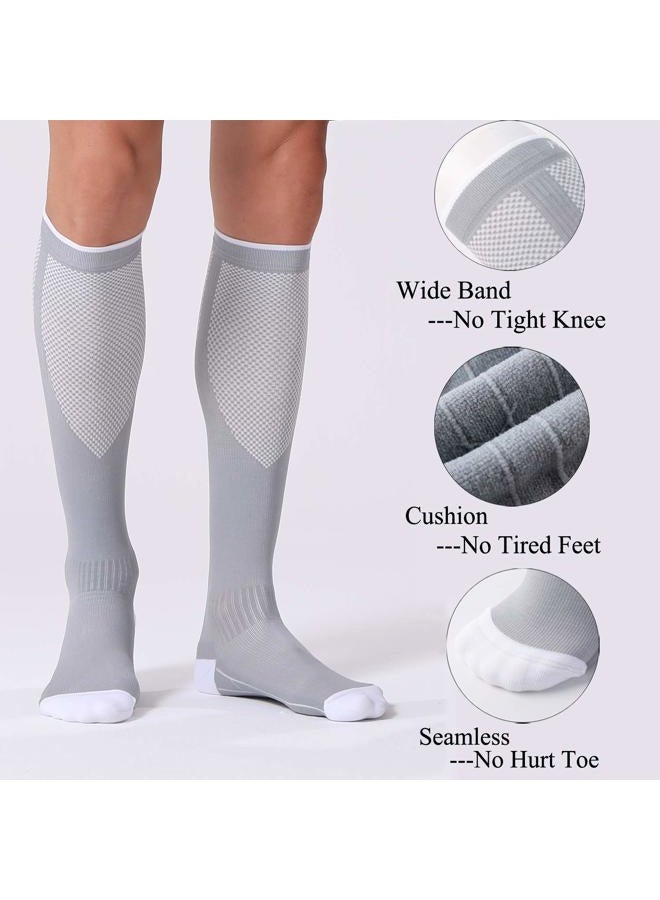 FITRELL 3 Pairs Compression Socks for Women and Men 20-30mmHg- Circulation and Muscle Support Socks for Travel, Running, Nurse, Knee High, Medical Black+White+Grey Small-Medium - Image 5