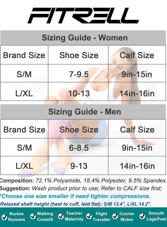 FITRELL 3 Pairs Compression Socks for Women and Men 20-30mmHg- Circulation and Muscle Support Socks for Travel, Running, Nurse, Knee High, Medical Black+White+Grey Small-Medium - Image 3