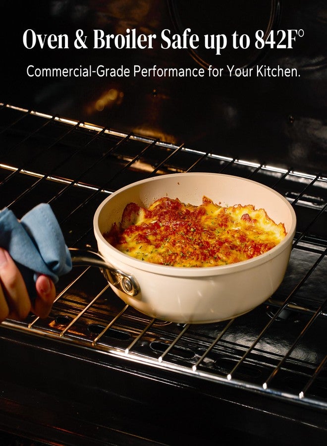 Redchef مقلاة ريدشيف غير لاصقة من السيراميك، طقم من 4 قطع، مقلاة عميقة من السيراميك مع غطاء، مقاسات 8 و9.5 و11 بوصة، مناسبة لقلي البيض، مناسبة لجميع أنواع المواقد، خالية من مركبات PFAS وPTFE وPFOA، آمنة للاستخدام في غسالة الصحون والفرن، لون أزرق - Image 3