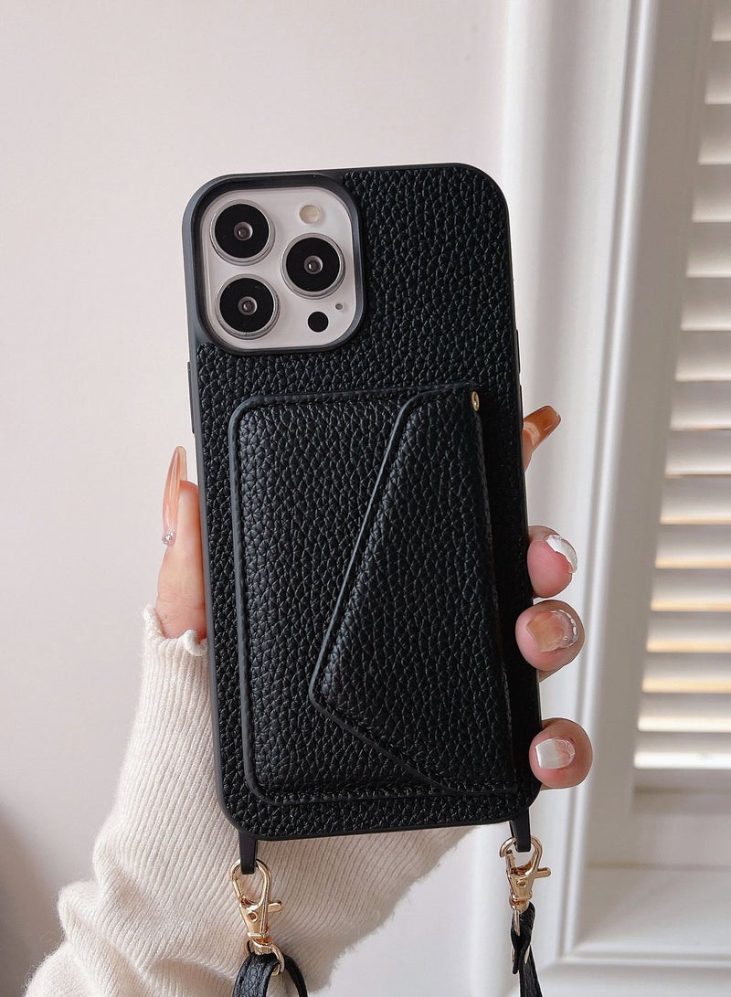 Suteni Crossbody Strap Back Cover Card Slots Leather Phone Case for iPhone - Image 1