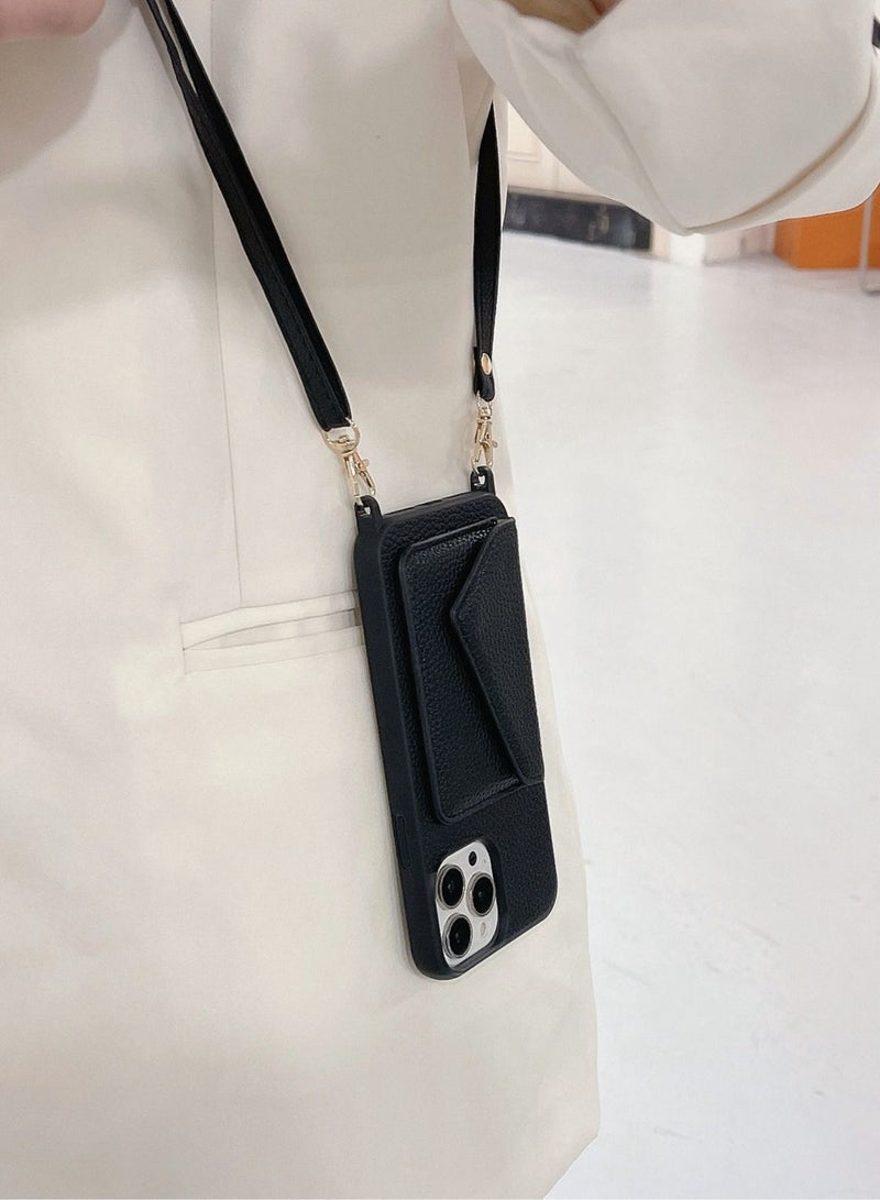 Suteni Crossbody Strap Back Cover Card Slots Leather Phone Case for iPhone - Image 2