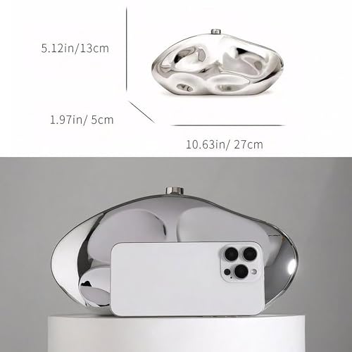 SURPRISE PIE Women's Acrylic Shell Shape Evening Clutch Purse Formal Metallic Unique Egg Handbag for Wedding Party Prom(Silver) - Image 3