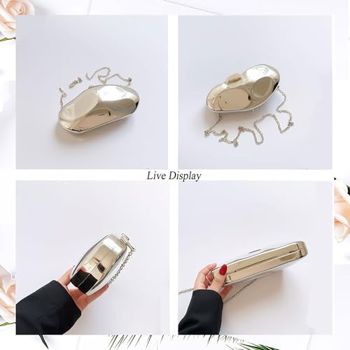 SURPRISE PIE Women's Acrylic Shell Shape Evening Clutch Purse Formal Metallic Unique Egg Handbag for Wedding Party Prom(Silver) - Image 2