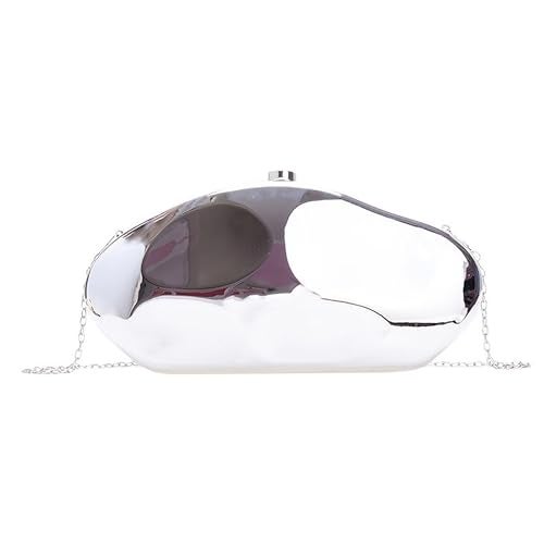 SURPRISE PIE Women's Acrylic Shell Shape Evening Clutch Purse Formal Metallic Unique Egg Handbag for Wedding Party Prom(Silver) - Image 1