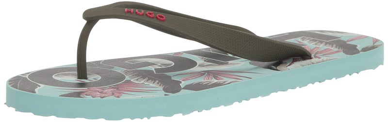 HUGO شباشب هوغو للرجال بشعار جريء وطباعة استوائية باللون الأخضر لافندر بالم 6 أمريكي