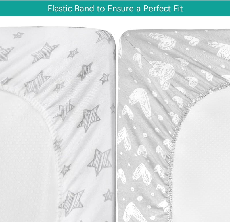 Biloban Waterproof Changing Pad Cover 2 Pack, 100% Organic Cotton Change Table Cover Sheets, Ultra Soft, Unisex White Grey Star Print - Image 2