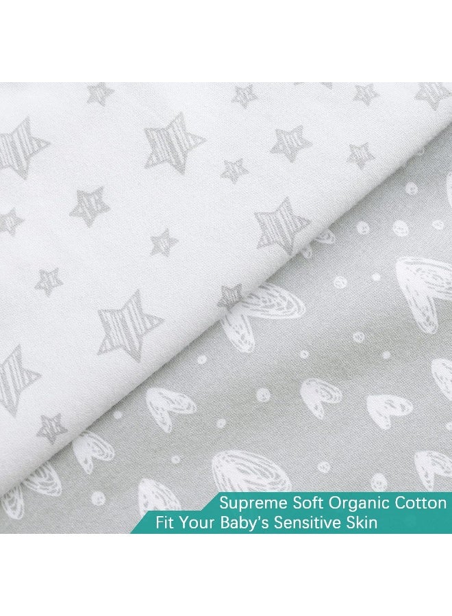 Biloban Waterproof Changing Pad Cover 2 Pack, 100% Organic Cotton Change Table Cover Sheets, Ultra Soft, Unisex White Grey Star Print - Image 3