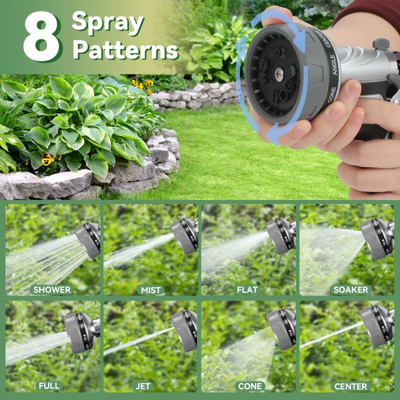 HmiL-U Garden Hose Nozzle, Heavy Duty Metal Water Hose Nozzle with 8 Adjustable Spray Patterns, High Pressure Hand Sprayer with Flow Control for for Garden Watering, Car & Pet Washing - Image 3