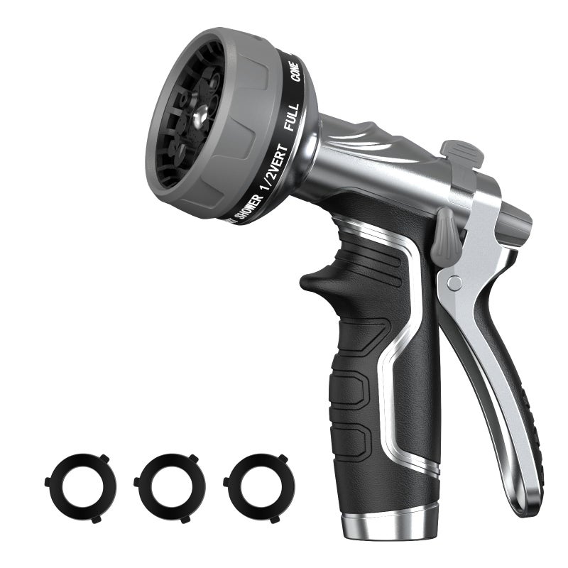 HmiL-U Garden Hose Nozzle, Heavy Duty Metal Water Hose Nozzle with 8 Adjustable Spray Patterns, High Pressure Hand Sprayer with Flow Control for for Garden Watering, Car & Pet Washing - Image 1
