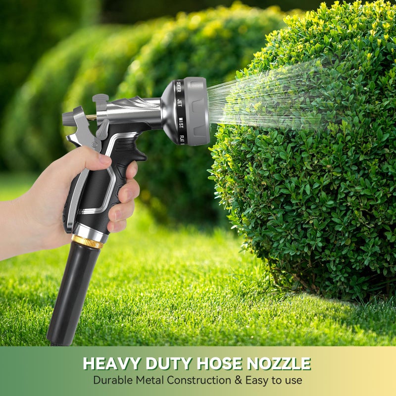 HmiL-U Garden Hose Nozzle, Heavy Duty Metal Water Hose Nozzle with 8 Adjustable Spray Patterns, High Pressure Hand Sprayer with Flow Control for for Garden Watering, Car & Pet Washing - Image 4