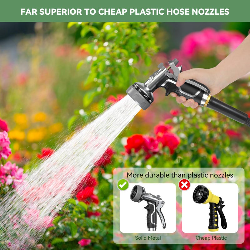 HmiL-U Garden Hose Nozzle, Heavy Duty Metal Water Hose Nozzle with 8 Adjustable Spray Patterns, High Pressure Hand Sprayer with Flow Control for for Garden Watering, Car & Pet Washing - Image 5