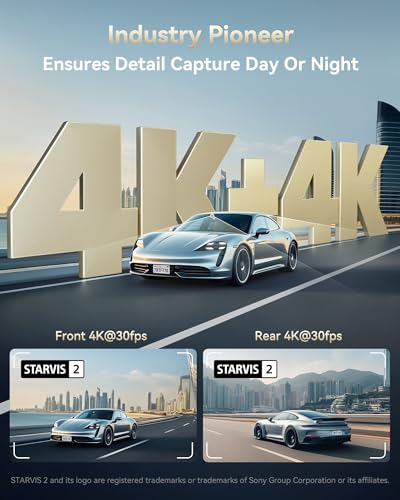 REDTIGER Dual 4K Dash Cam with 256GB eMMC, STARVIS 2 IMX678 Front and Rear Dash Camera with Dual HDR, Voice Control, 4'' Touch Screen, Built-in 5.8GHz WiFi GPS, HDR Night Vision (F77 V2) - Image 2