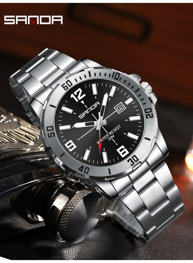 ساندا ساعة رجالية جديدة فاخرة كوارتز للرجال، مزودة بمينا كبير، وإضاءة ليلية، ومقاومة للماء، وتقويم، ساعة كوارتز رجالية للأعمال 2025 - Image 2