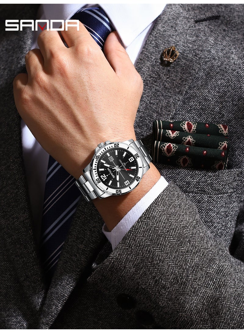 ساندا ساعة رجالية جديدة فاخرة كوارتز للرجال، مزودة بمينا كبير، وإضاءة ليلية، ومقاومة للماء، وتقويم، ساعة كوارتز رجالية للأعمال 2025 - Image 4