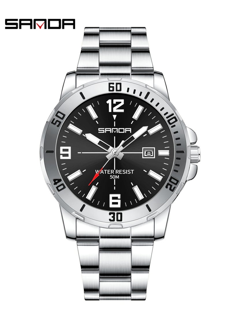 ساندا ساعة رجالية جديدة فاخرة كوارتز للرجال، مزودة بمينا كبير، وإضاءة ليلية، ومقاومة للماء، وتقويم، ساعة كوارتز رجالية للأعمال 2025 - Image 5