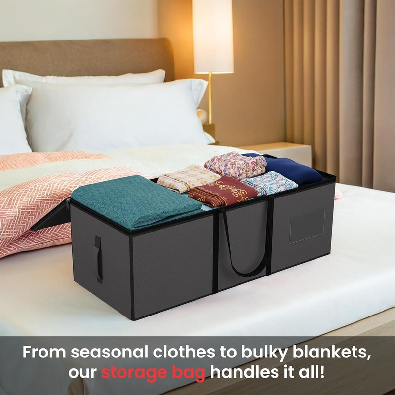 Kuber Industries Durable Jumbo Storage Bags For Clothes Large With Zip Handles Packers Movers Under Bed Storage Organizer Box for Clothes Blanket Toys Dark Grey - Image 2