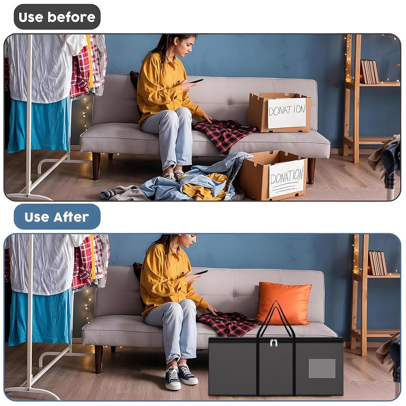 Kuber Industries Durable Jumbo Storage Bags For Clothes Large With Zip Handles Packers Movers Under Bed Storage Organizer Box for Clothes Blanket Toys Dark Grey - Image 5