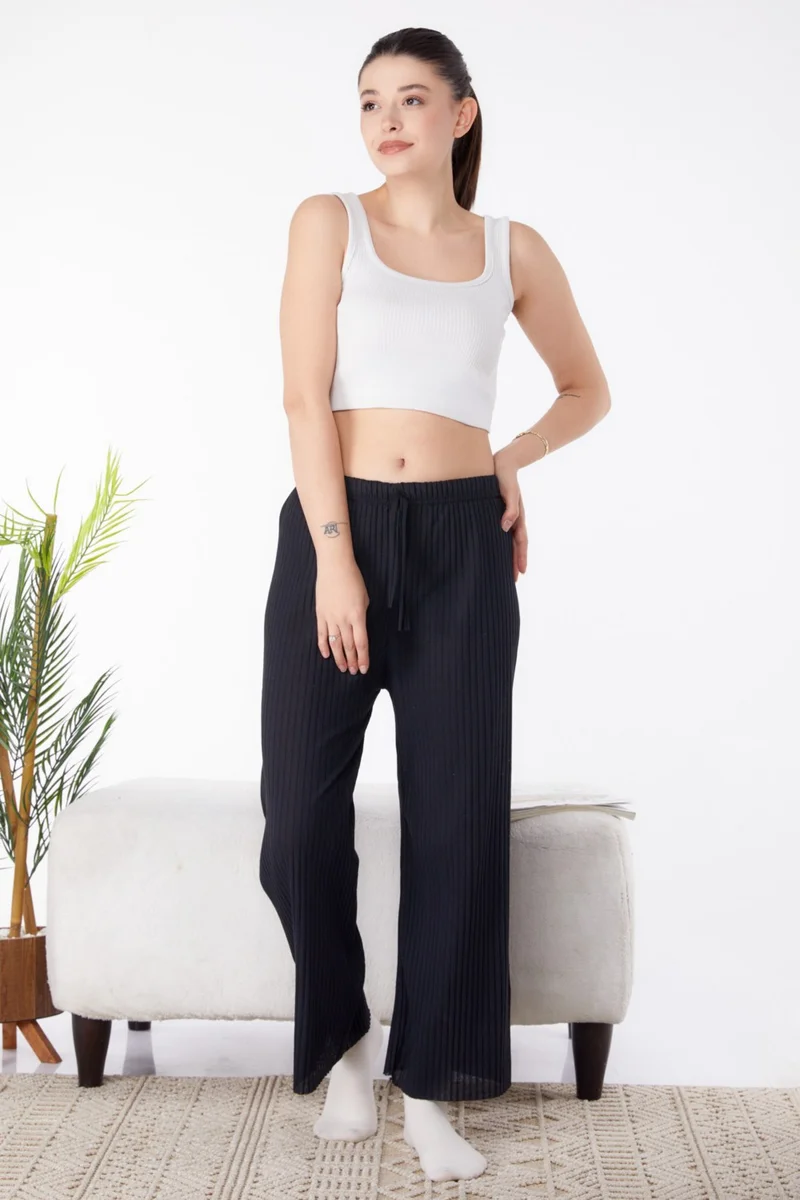 Tofisa Plain Mid Women's Black Pajama Bottom - 25292