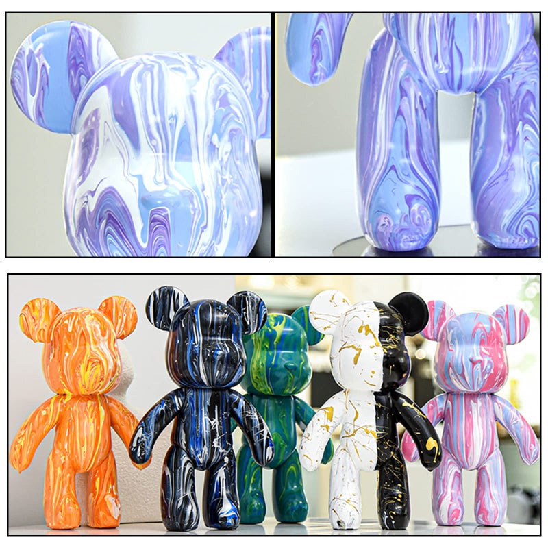 Coniuty DIY (Pink+White+Violet, 9 Inch) Fluid Bear + Bear Keychain Figure Paint Set for Creative Graffiti Art Multicolor Painting - Image 5