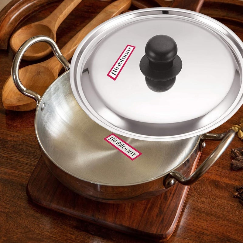 FLIXBLOOM FLIXBLOOM Special Kitchen Thick Aluminium Cookware Kadhai with Handle Induction Base LPG Friendly Cooking Utensils 4 mm Thickness Multipurpose Kadai for Deep Frying Kadhai with Lid 4 Litre - Image 2