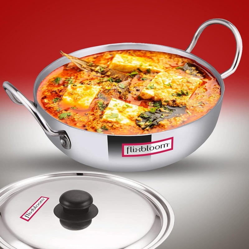FLIXBLOOM FLIXBLOOM Special Kitchen Thick Aluminium Cookware Kadhai with Handle Induction Base LPG Friendly Cooking Utensils 4 mm Thickness Multipurpose Kadai for Deep Frying Kadhai with Lid 4 Litre - Image 1
